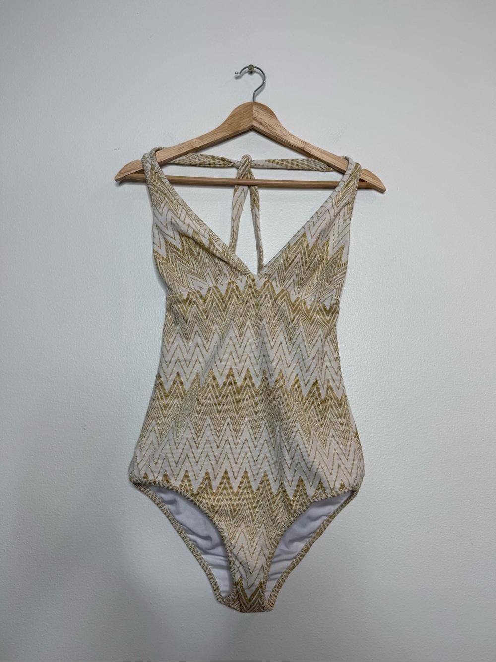 Shoshanna Chevron Check V-Neck Halter Neck One Piece Swim Suit size 8 missoni